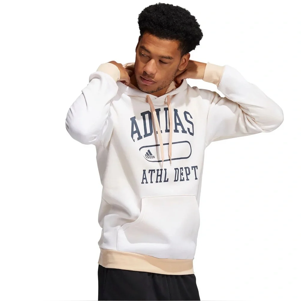 NWT Adidas Men’s Athletic Dept Fleece Hoodie in White/Halo Blush